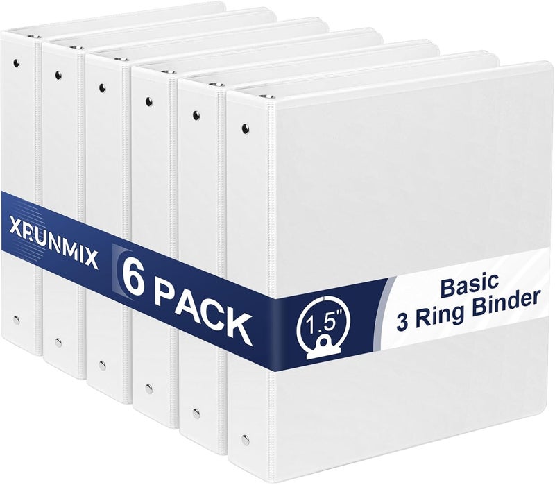 XRUNMIX 1.5-Inch 3-Ring Binder with Pockets, 1-1/2’’ Premium View Binders with Three Ring Binders Holds up to 325 Sheets US Letter Size, Bulk Pack of 6, Perfect for Home, Office, and School (1.5-inch) White - Image 1